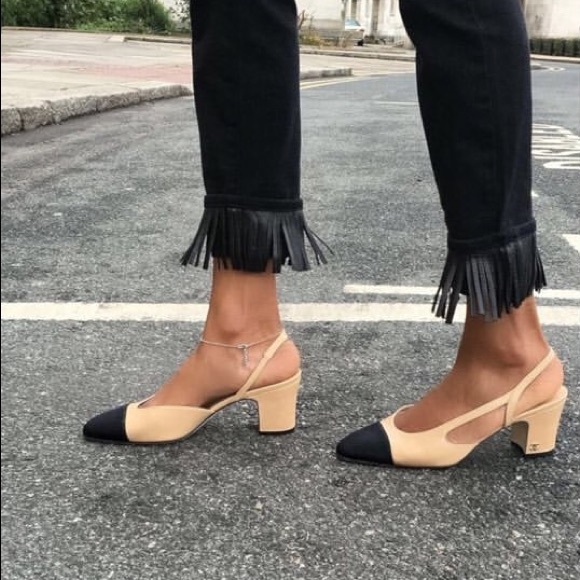 [SOLD] Chanel Beige Black Slingbacks Size 39.5 - Picture 4 of 8